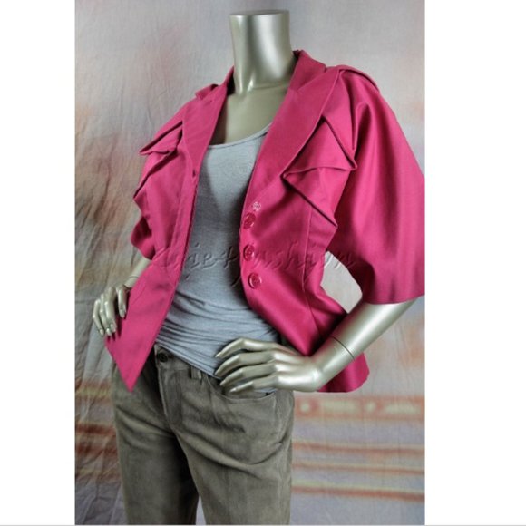 $2990 New ANDREW GN Fuchsia Pink Stylish Origami Peplum Hem Jacket 4 - Picture 5 of 8